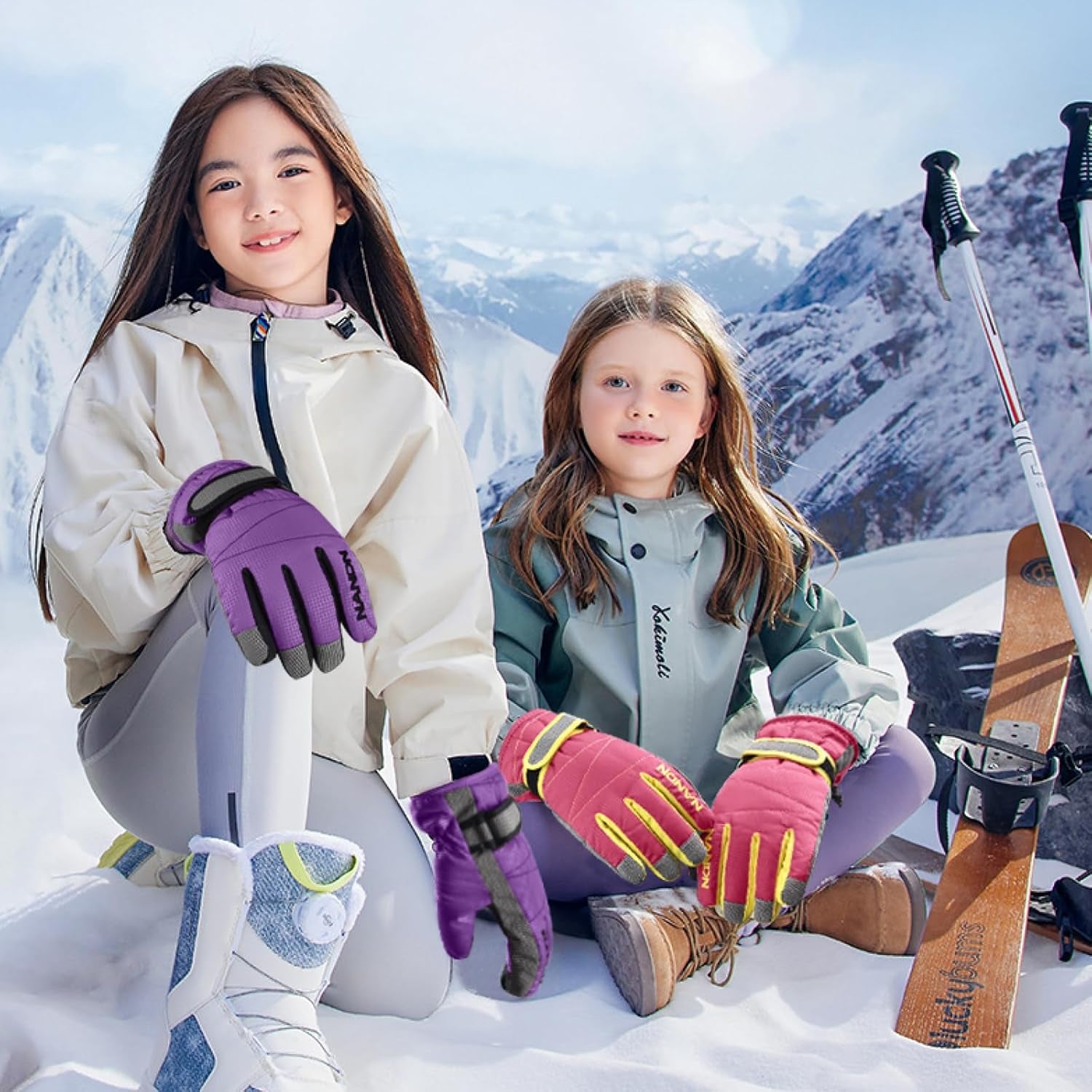 Kids Ski Snow Gloves Winter Cold Weather Windproof Warm Snowboard Sport Mittens for Boys Girls